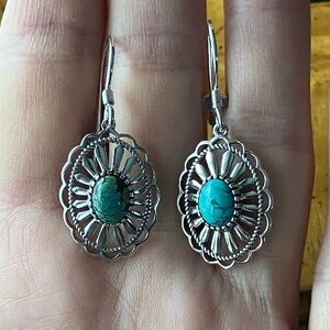Real Turquoise Sterling Silver Concho Earrings